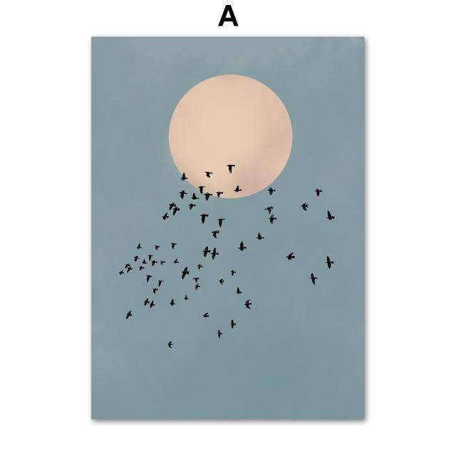 

Сумеречный пейзаж, постеры с луной, птицей, пальмой, настенное искусство, скандинавская картина на холсте, принты, настенные панно для гостиной, домашний декор 21*30cm