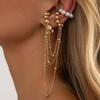 Salircon 2026 New Exquisite Imitation Pearl Metal Long Tassel C-Shaped Piercing Earring Women Holes Earbone Clip Earring Jewelry