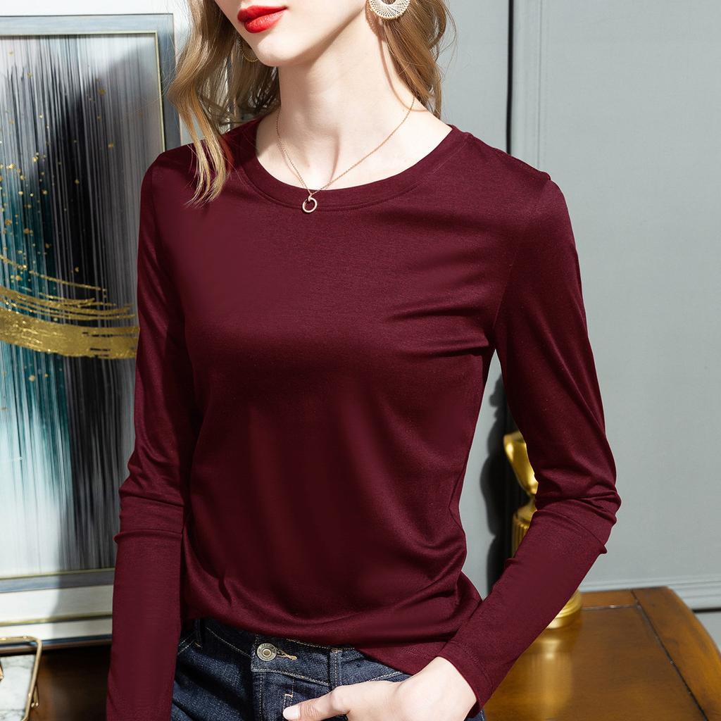 New autumn simple cotton pullover loose double-sided mercerized cotton long-sleeved women's top