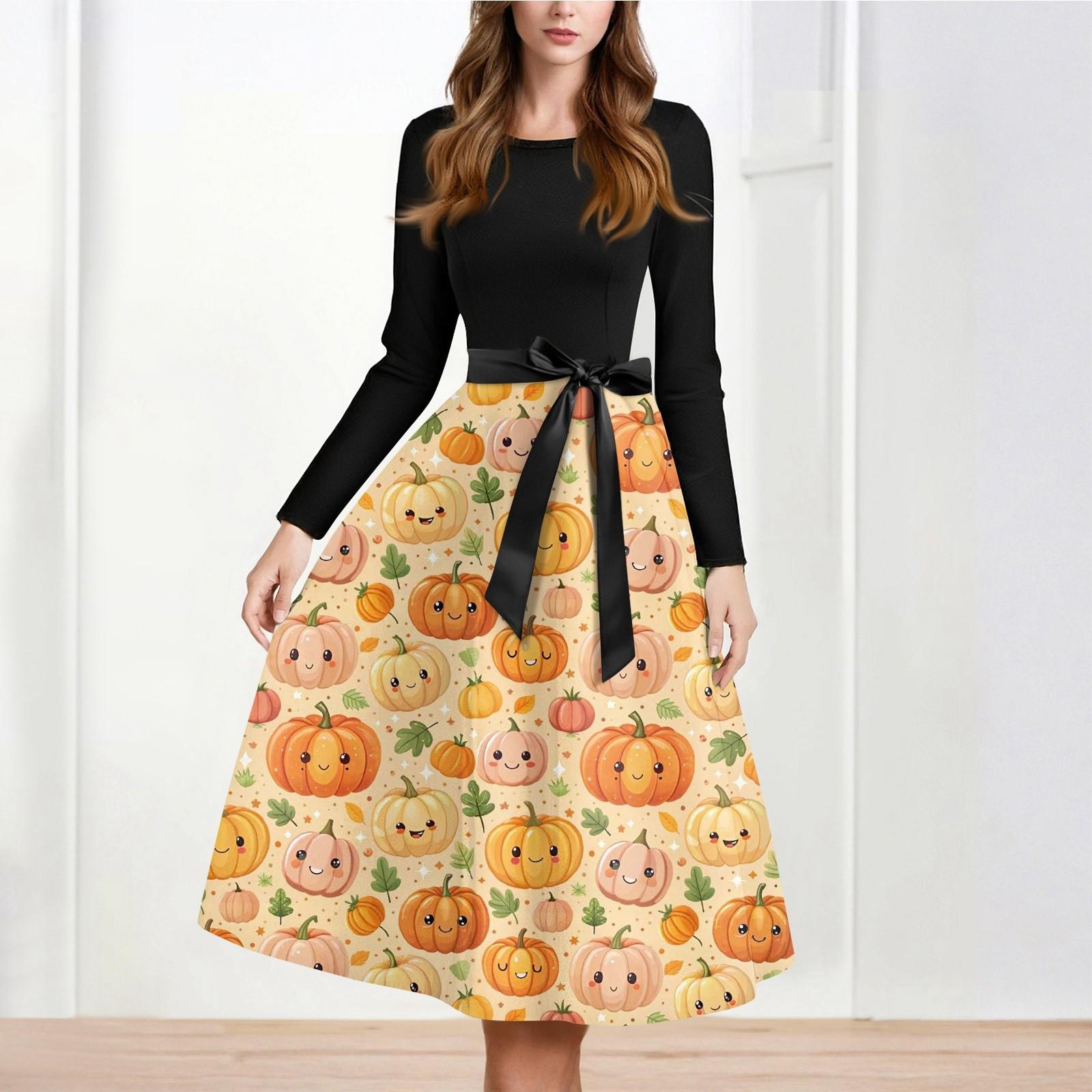 

Женское повседневное и модное платье с длинными рукавами и R-образным вырезом с принтом снежинок L жёлтый