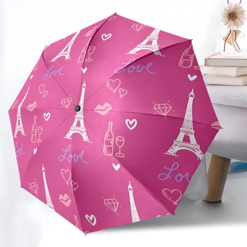 1pc Paris Love Pattern Automatic Open/Close Umbrella, Compact Travel Umbrella, 8-Rib Sturdy Frame - Ideal Gift for Friends yy251118080