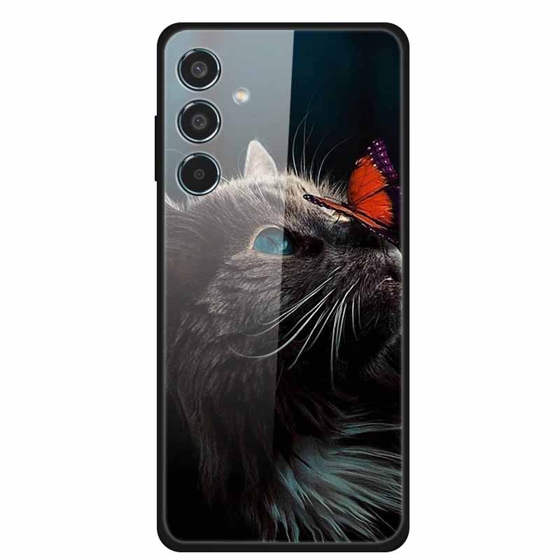 Glass Back Cover For Samsung Galaxy S24 FE Case S24FE Hard Tempered Glass Case For Samsung Galaxy M55 A16 Phone Case Soft Bumper