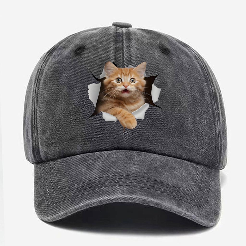 Cute And Silly Cat Printed Baseball Cap For Men And Women, Versatile For Casual Wear, Daily Outdoor Hiking, Duckbill Cap