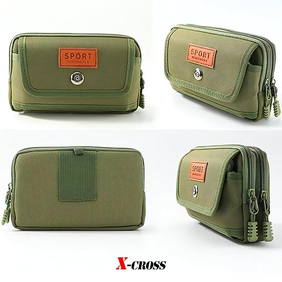 [X-cross] Belt Pouch, Horizontal, Men's, Smartphone Holder, Belt Loop, Outdoor, Double Zipper, Magne