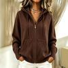 Women Hooded Zip Up Knit Cardigan, Solid Color Loose Long Sleeve Knitted Sweater Jacket, Casual Fall Winter Outerwear Tops