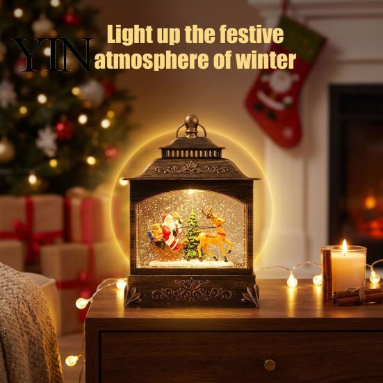 Vintage Snow Globes Light Christmas with LED Light, Up Sphere Decoration Lantern Lantern, Battery/USB Powered Swirling Glitter Indoor Decorations