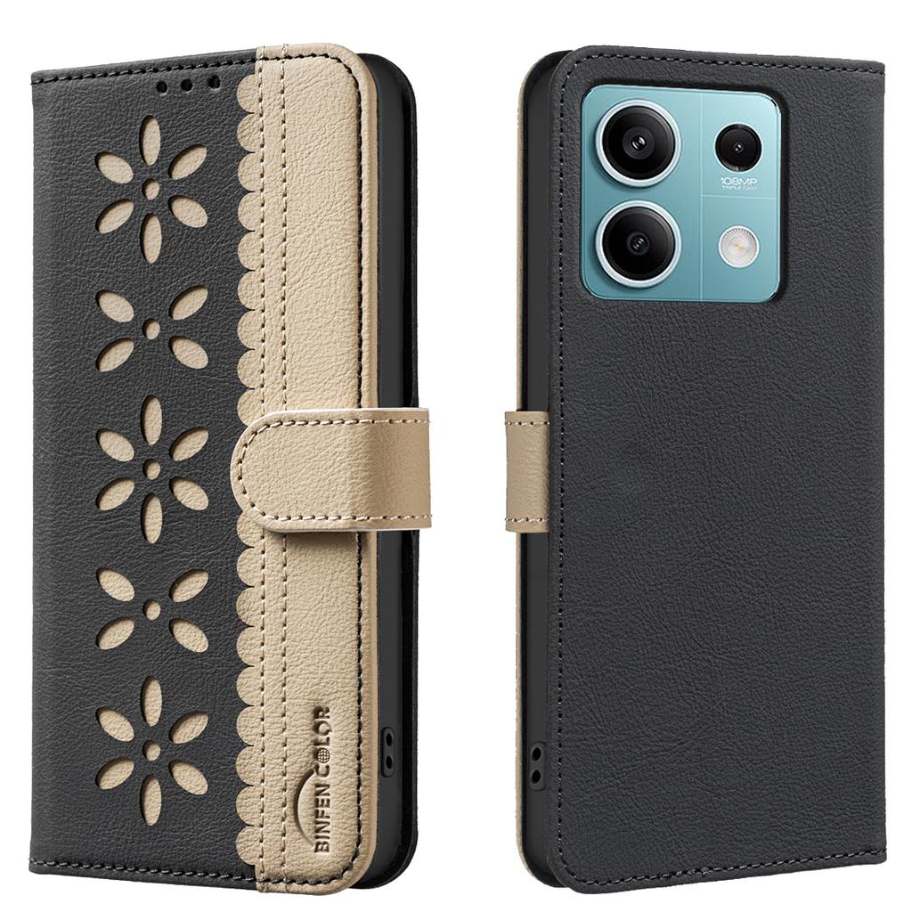 Pro Xiaomi Redmi Note 13 5G Kožené pouzdro BINFEN COLOR BF36 Květinový vzor Kryt na telefon Peněženka s RFID blokováním Stojánek