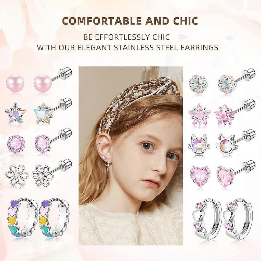 Surgical Stainless Steel Earrings for Girls Hypoallergenic Screw Back Stud Earrings for Women