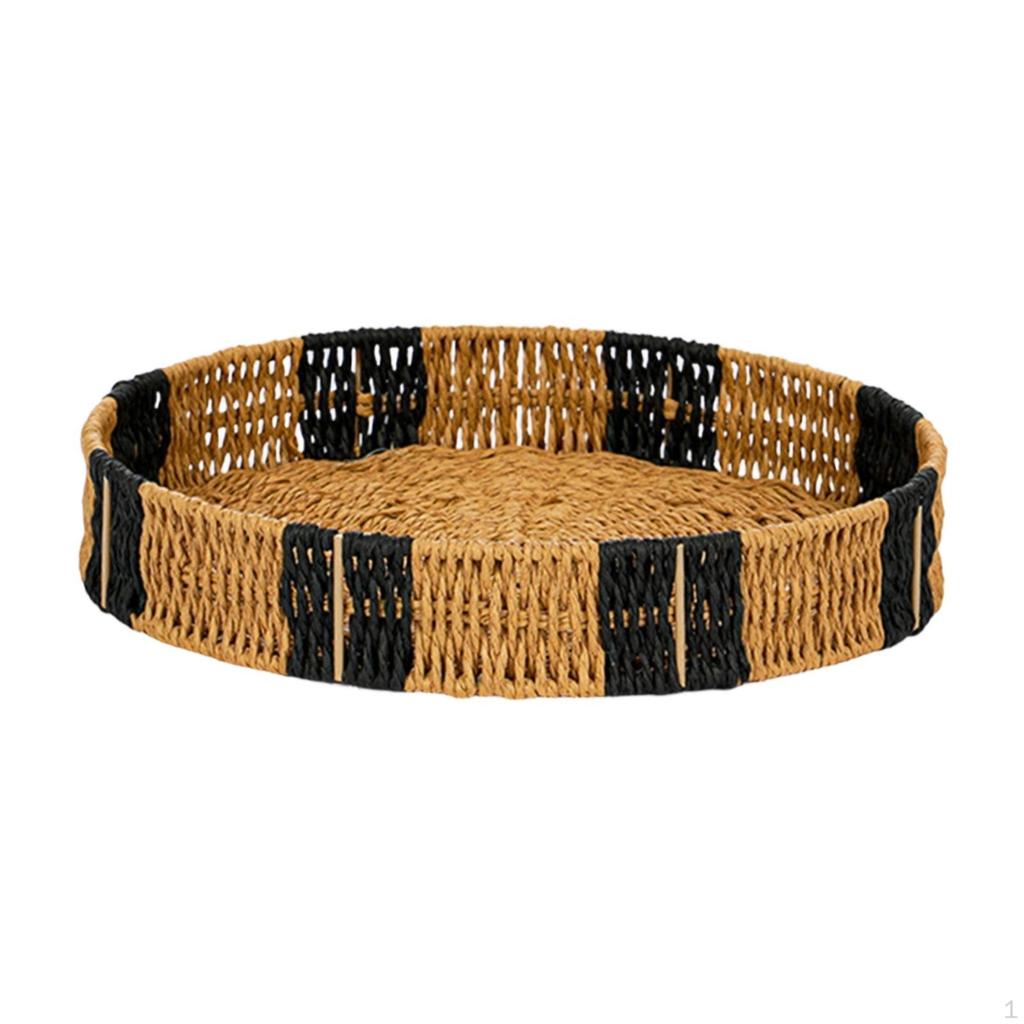 Round Braided Serving Tray for Fruit, Multipurpose Basket, Organizer Weddings, Countertops,