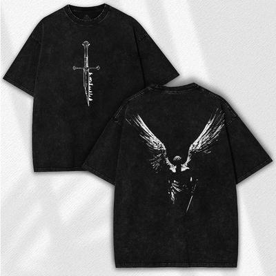 Dark Angel Warrior T-Shirt: Vintage Washed Gothic Streetwear – Fallen From Grace