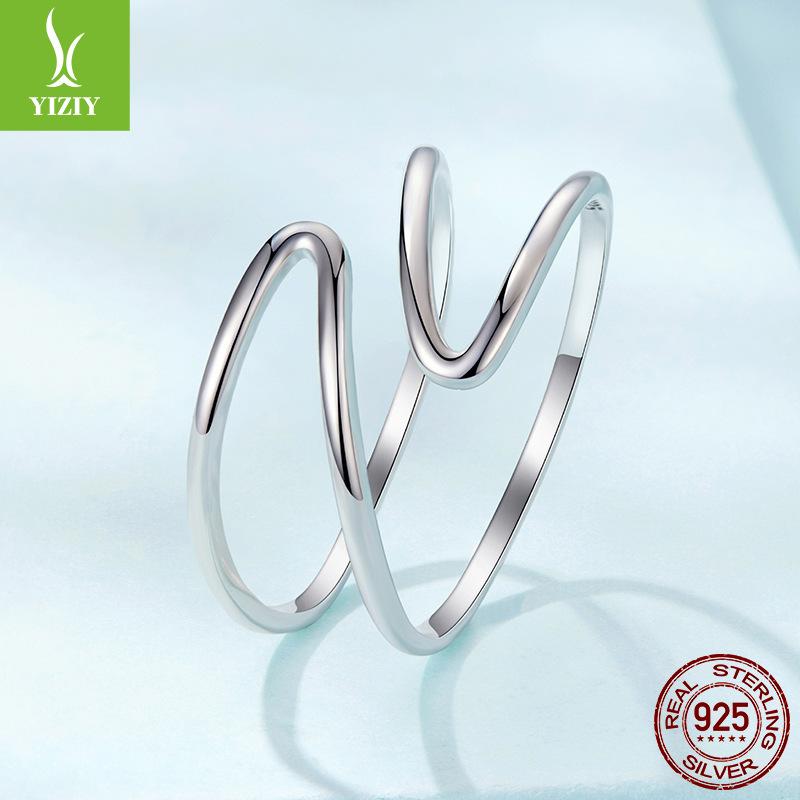 Personalized Double-Layer Staggered Open Ring Men'S And Women'S Popular S925 Sterling Silver Line Ring