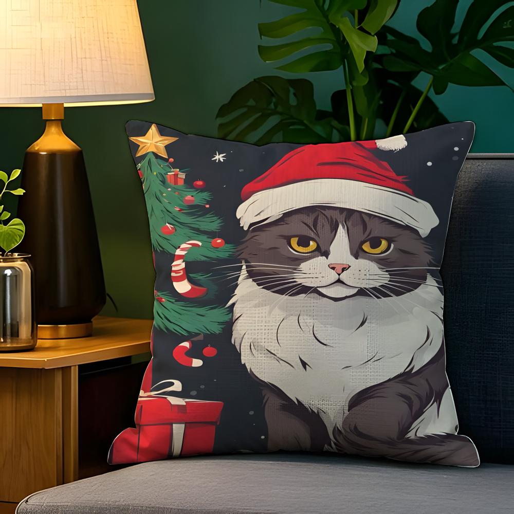 Funny Cute Christmas Cats Pillow Case Natural Linen Pillow Case DoubleSided Decor Sofa Pillowcase Home Decor