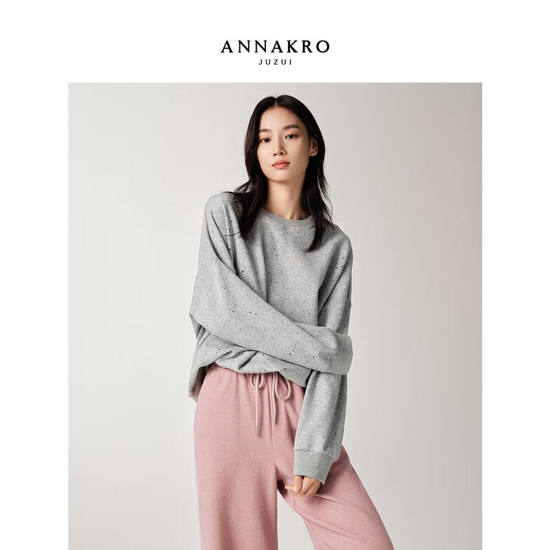 JUZI ANNACAU Women's Fashion Sporty Rhinestone Loose Sweatshirt