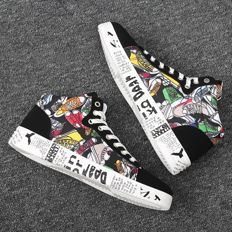 Men's Shoes New Fashion High Top Sneakers Men Casual Canvas Shoes Boys Zapatos De Hombre Tenis Masculino Lace Up Jm98