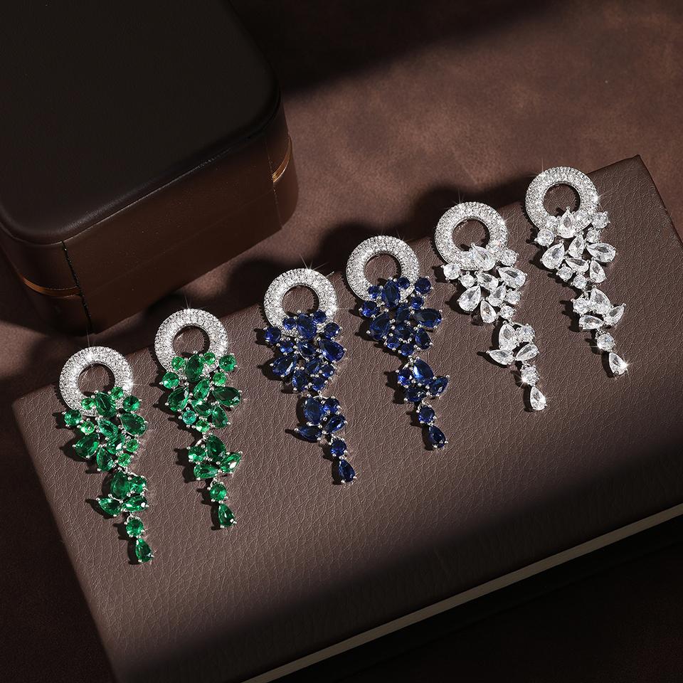 ZAKOL Vintage Sparkling Zircon Flower Dangle Earrings for Women Luxury Crystal CZ Bridal Long Earring Engagement Zircon Gift
