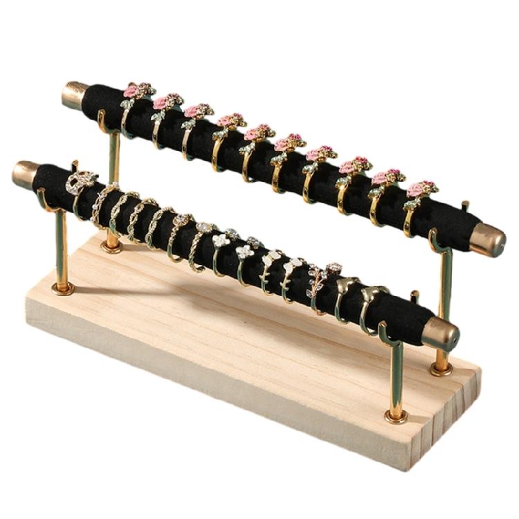 Space Saving Rings Storage Organizer Portable Wood Base Accessories Display Rack