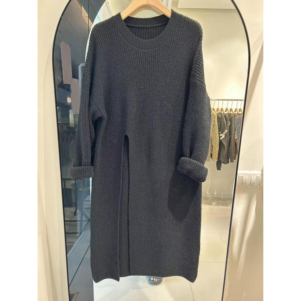 Side Slit Knitted Dress Women's Casual Autumn And Winter Female Loose Simple Long Sweater Skirt Korean Elegant Long Dresses