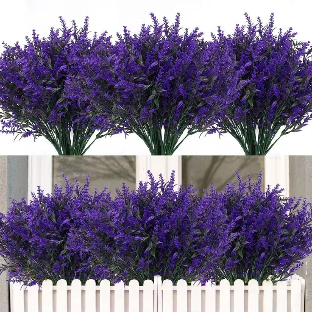 5PCS UV Resistant Faux Lavender 7 Heads Lavender Bouquet Realistic Fake Flowers  Home Decor