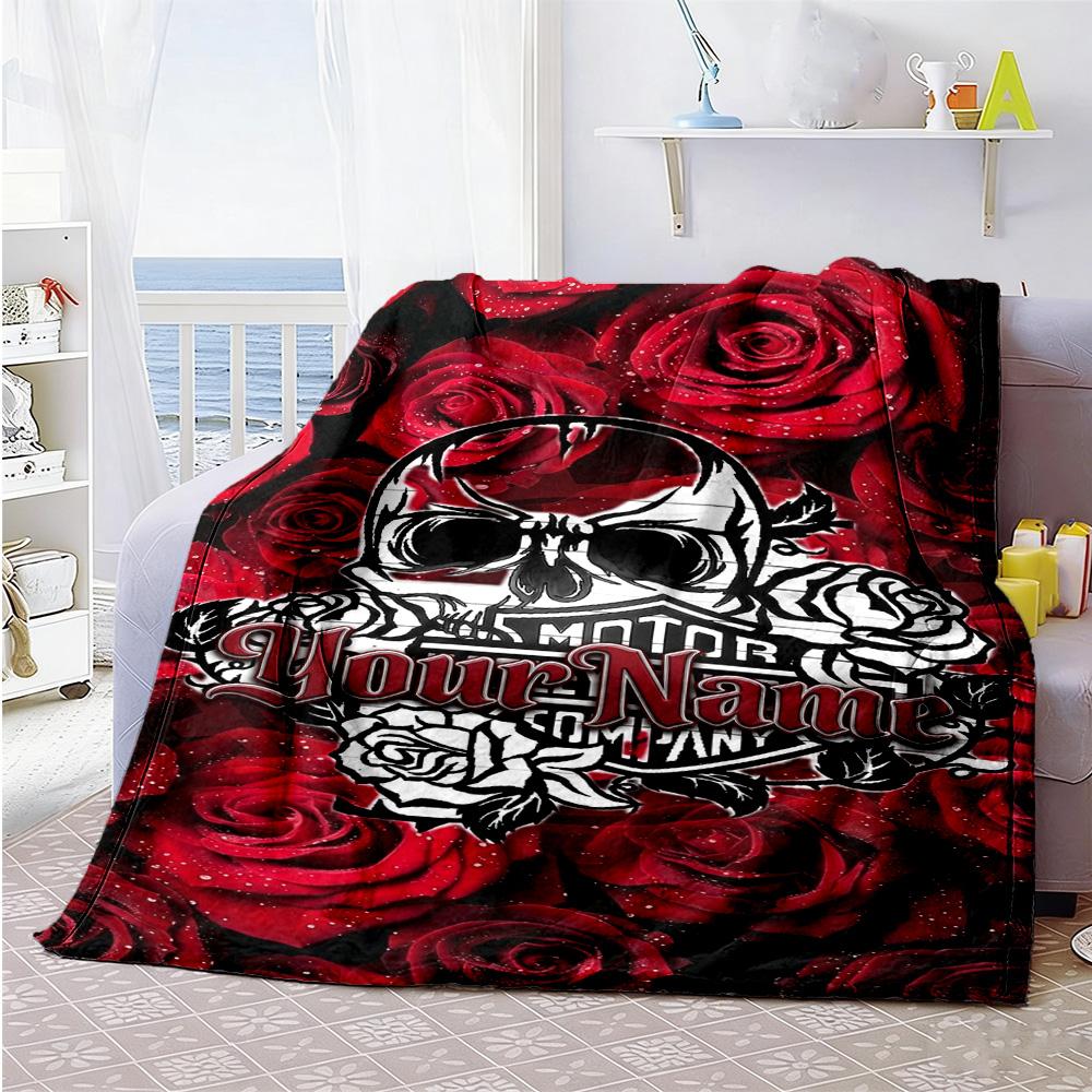 Harley-davidson Motorcycles Personalized Text Blanket Lightweight Customizable Blanket Soft Warm Cozy Perfect for Home Decor Seaside Office Sofa