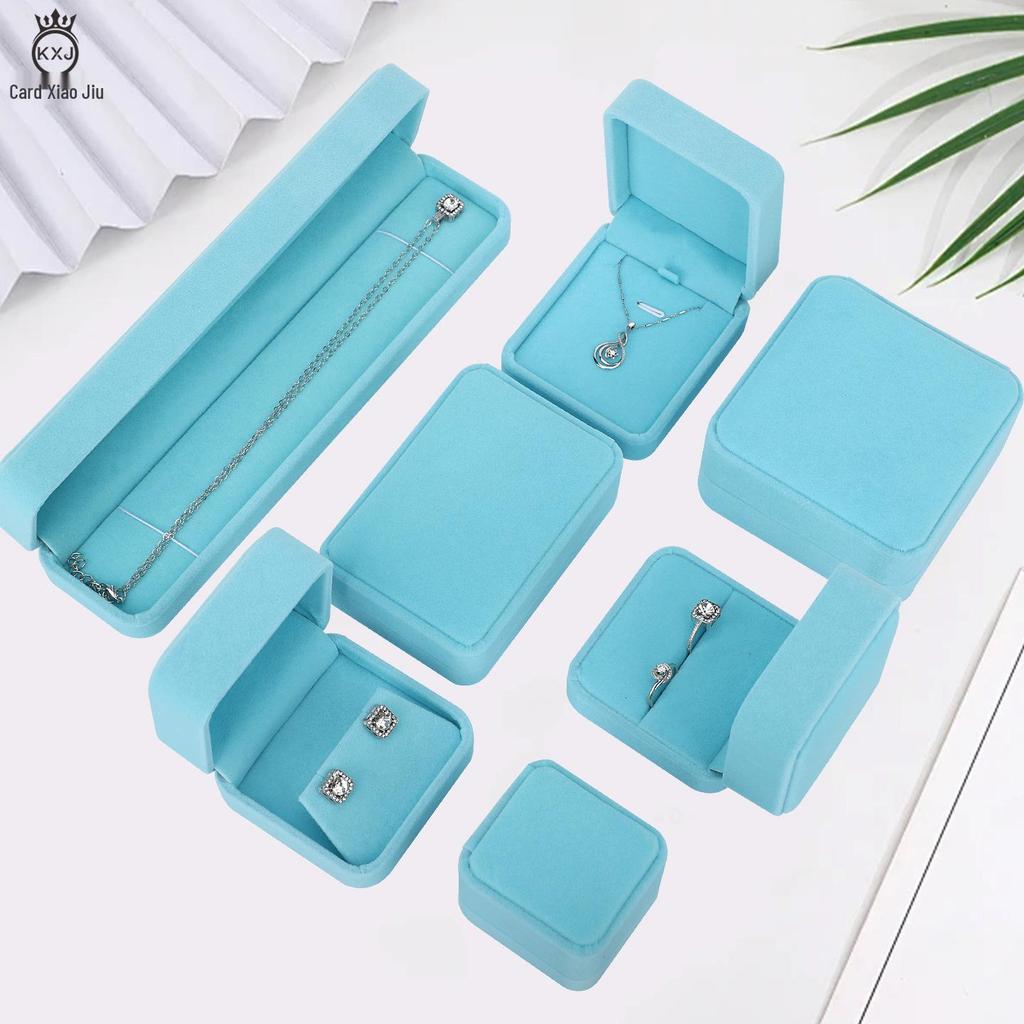 Water Green Velvet Jewelry Box with Rounded Corners for Rings, Bracelets, Necklaces, and Beads