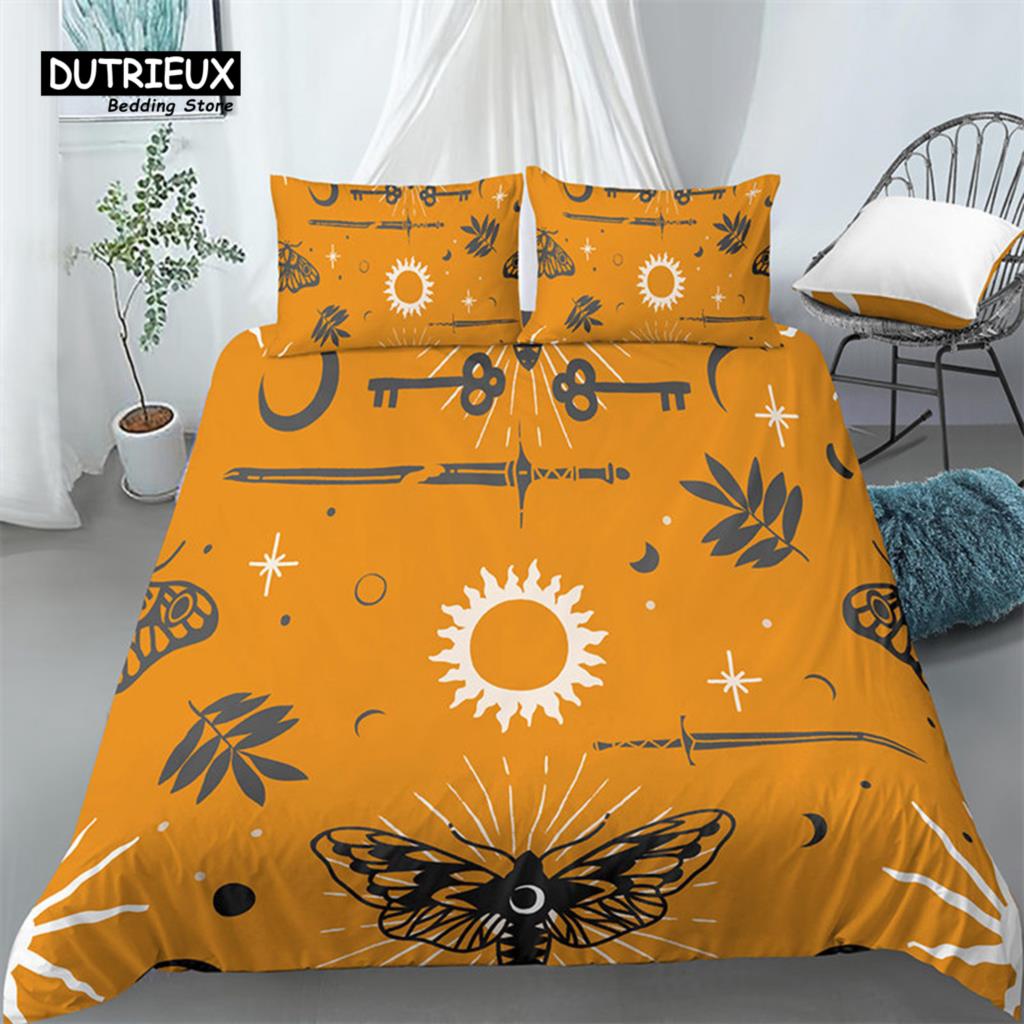 Chic Sun And Moon Duvet Cover 3D Floral Comforter Cover Bohemia Psychedelic Butterfly Bedding Set King Full For Kids Boys Girls