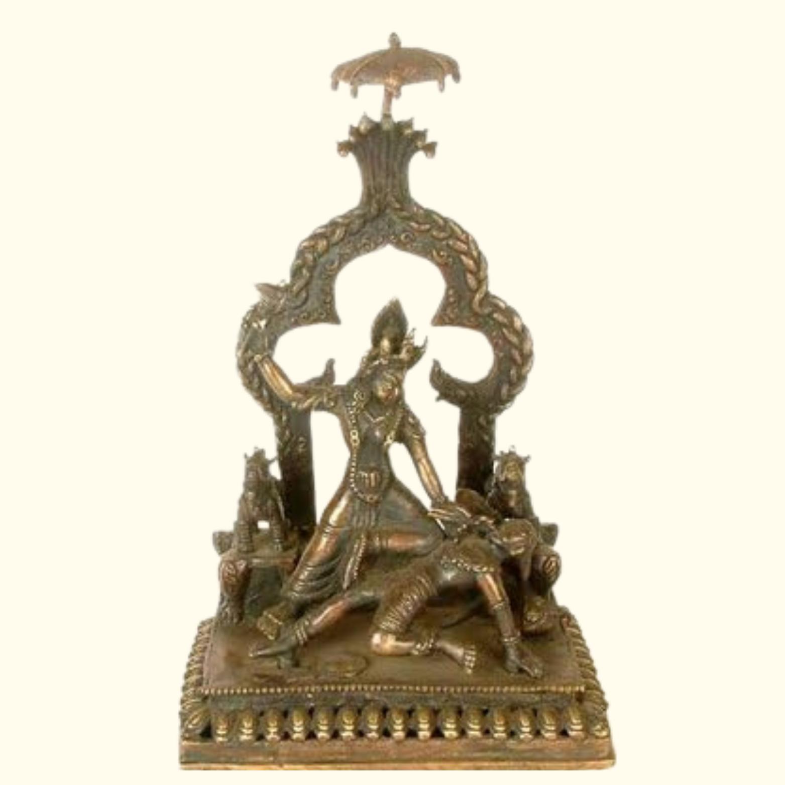Ashtadhatu Mix Brass Made Shree Baglamukhi Mata Idol, Religious, Gold - 14 Cm