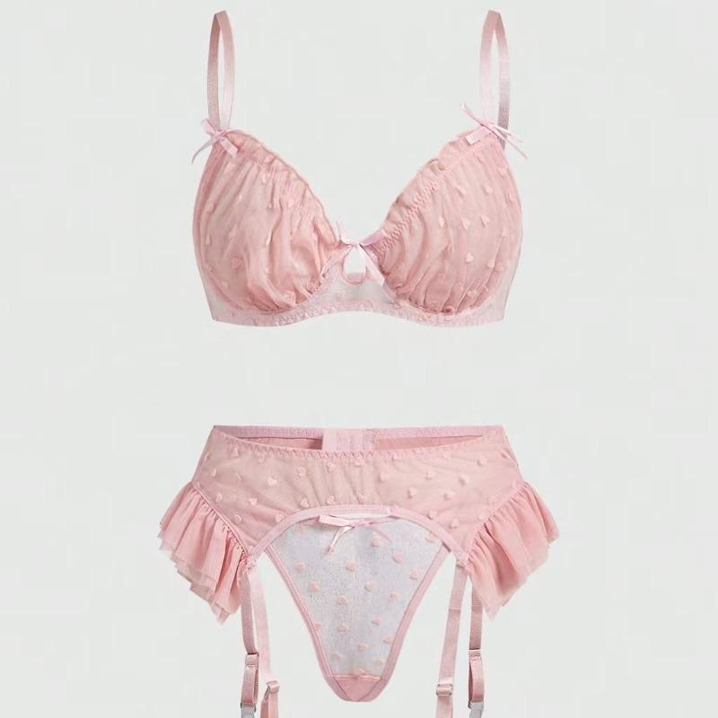 Сексуальный комплект нижнего белья сетчатый розовый милое сердце кружевной женский сексуальный комплект S