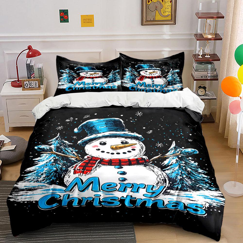 Snowman Merry Christmas Design Bedding Duvet Cover Set Duvet Cover Pillowcases (1*Duvet Cover 2*Pillowcases, Without Duvet Insert)