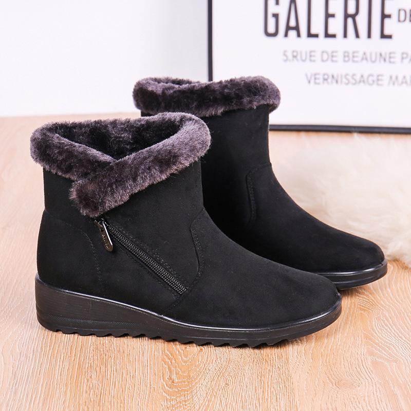 Herbst und Winter neue warme Damen-Schneestiefel, seitlicher Reißverschluss, niedriger Absatz, lässige Damenschuhe