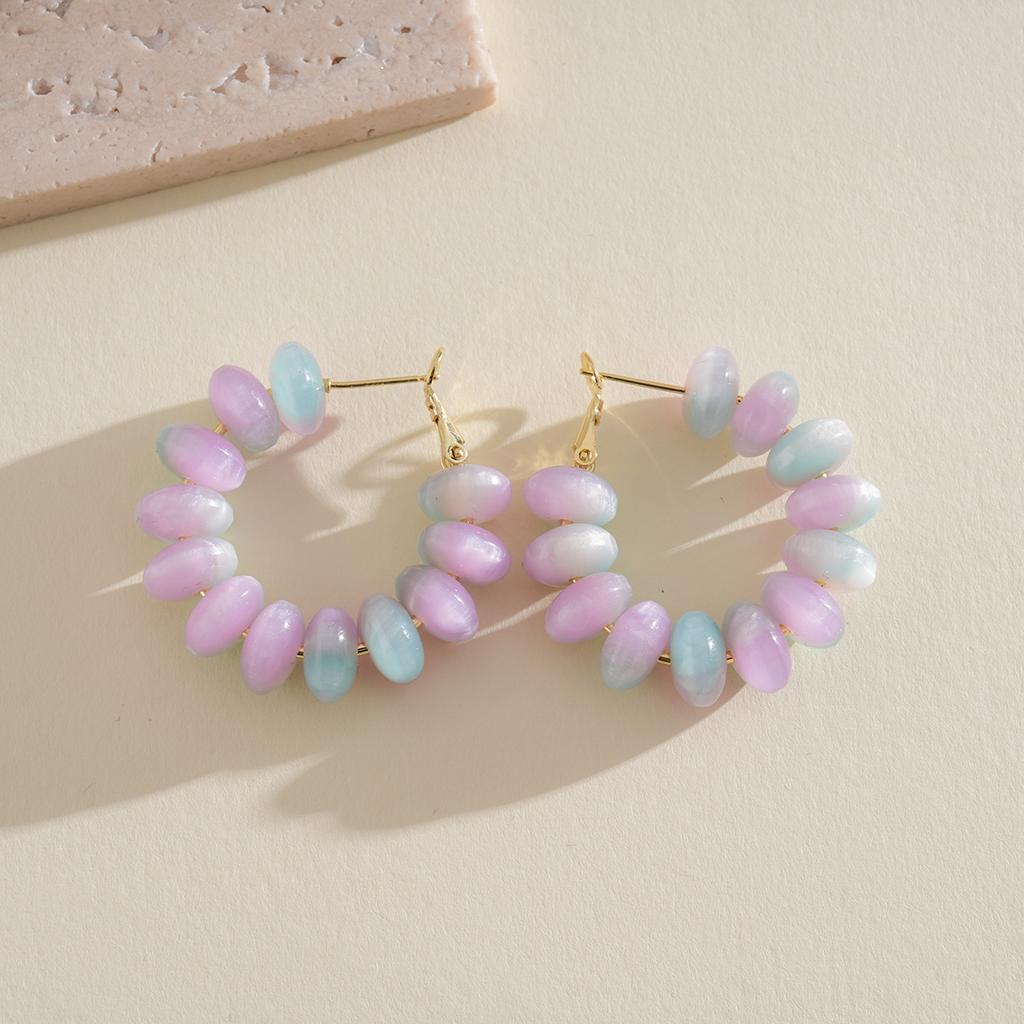 Round Resin Silver Needle Earrings Color Unique Earrings Fashion Personality Earrings