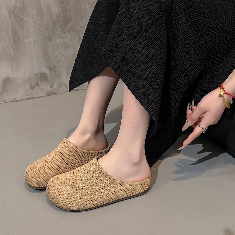 Fashion 2025 Summer Women Comfortable Casual Slip On House Slippers Ladies Hollow Out Backless Casual Loafers Walking Knit Shoes