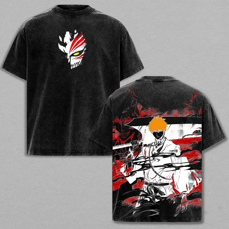 

Футболка с принтом Куросаки Ичиго BLEACH Аниме Одежда Мужская Хлопковая футболка с коротким рукавом Ретро Стирка Футболка Харадзюку Оверсайз Футболка S чёрный