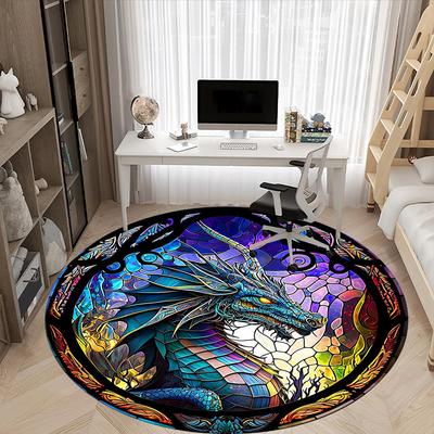 1 alfombra redonda de cristal emplomado con diseño de dragón para oficina, debajo de sillas de oficina, dormitorio, sala de estar, decoración del hogar, decoración de habitación