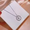 Heart Cut Cubic Zirconia Open Circle Floating Center Stone Pendant Women Clavicle Necklace