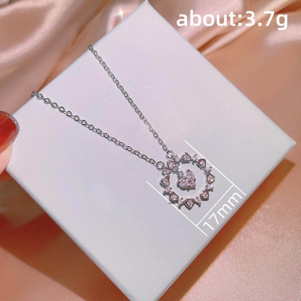 Heart Cut Cubic Zirconia Open Circle Floating Center Stone Pendant Women Clavicle Necklace