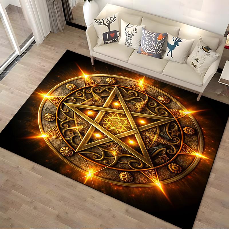 Golden Pentagram Decor Rug Non-slip rug suitable for living room and bedroom sofas
