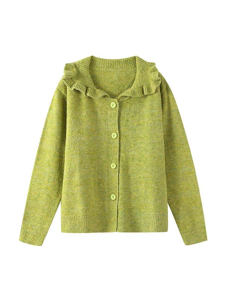 

Женский вязаный кардиган на пуговицах, женский зеленый свитер-кардиган с цветочной каймой на воротнике, милый вязаный свитер с подкладкой, рождественские костюмы, осень и зима S зелёный