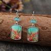 Vintage Western Silver Color Geometry Square Desert Cactus Dispensing Dangle Earrings for Women Accessories