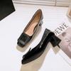 Square Head Shallow Mouth Single Shoes Women's Middle Heel 2025 New Women's Shoes Spring and Autumn French High Heels Thick Heel Red Wedding Shoes