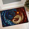 1pc Yin Yang Blue Fire Dragon Stained Glass Floor Mat - Non-Slip Absorbent Carpet Suitable for Entrance, Bathroom, Bedroom, Traditional Chinese with P