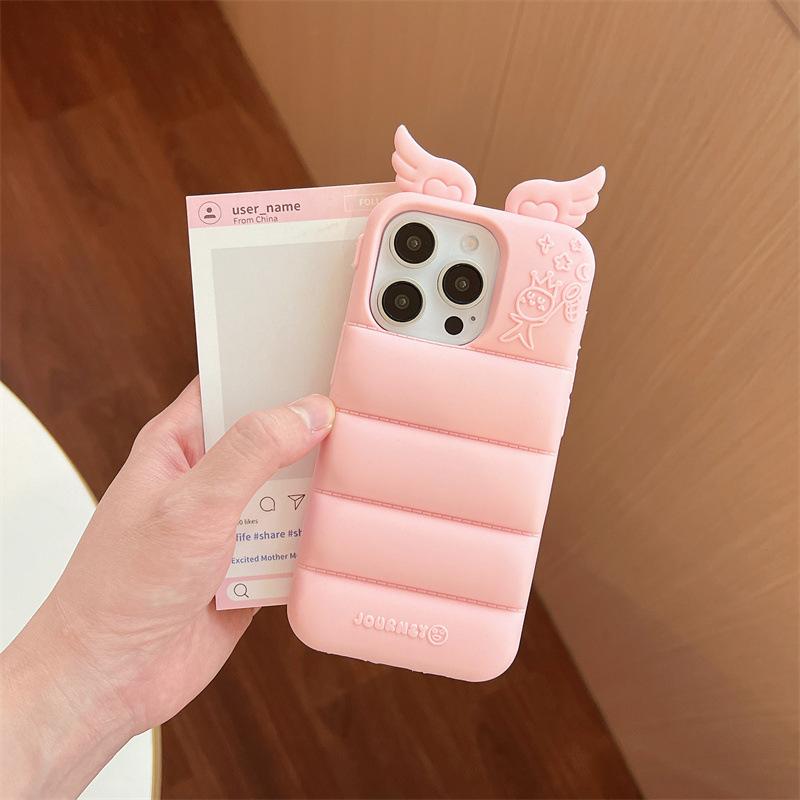 Kawaii 3D Angels Wings Bear Rabbit Cat Ears Solid Color Phone Case for iPhone 17 16 15 14 13 Pro Max Plus Soft Silicone Shockproof Protective Cover