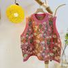 Gilet lavorato a maglia rosa verde alla moda in stile coreano con fiori di pesco rosa, da donna, alla moda, con ricamo floreale, con scollo a V, pullover in maglia