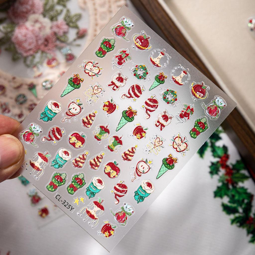 Festive Silver Christmas Nail Stickers: Snowflakes, Gingerbread, Snowmen, Fireworks & Apples