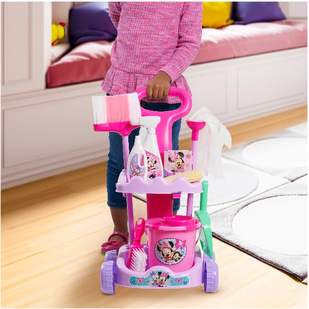 Just Play Disney Junior Minnie Mouse Sparkle 'N Clean Trolley 21-inch 11-piece Pretend Play Toy for Kids (Ages 3+)