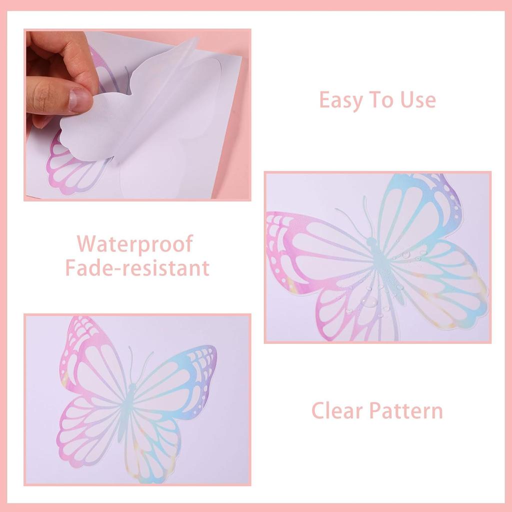 4Pcs Butterfly Car Decals Stickers Hologram Vinyl Waterproof Butterflies Sticker Decoration for Car Motorcycle Helmet Window Home Decor