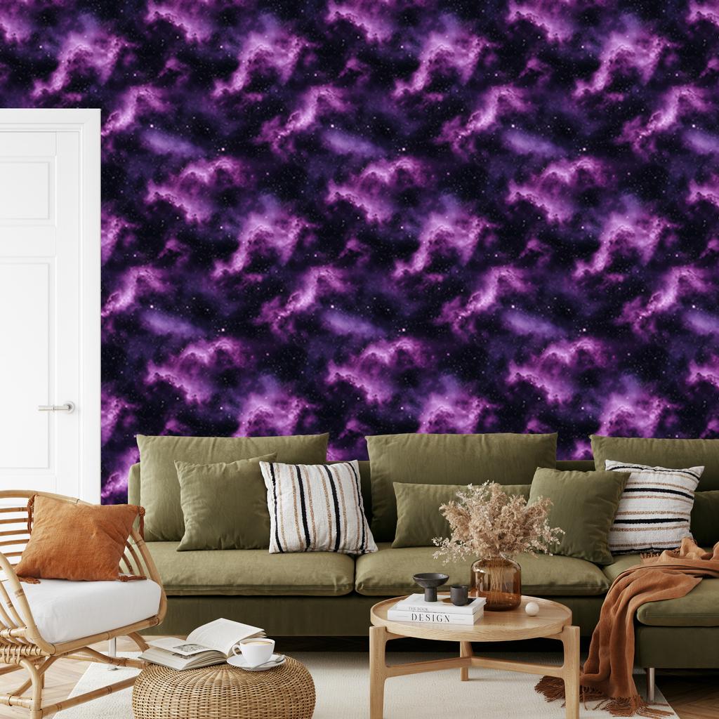 Watercolor Galaxy Wallpaper Indigo, Violet and Plum 50x1000
