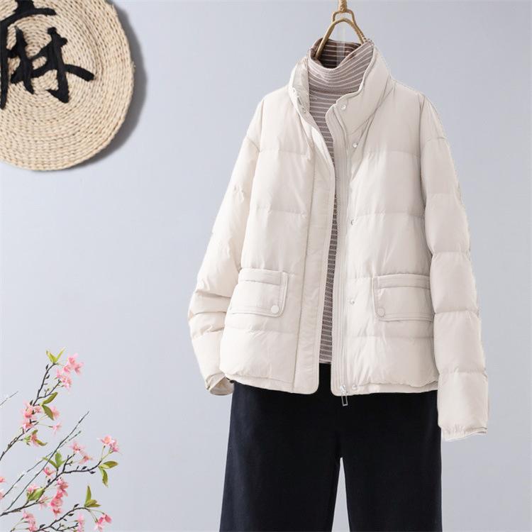 Down jacket women's short new winter small bread jacket warm stand-up collar white duck down light jacket