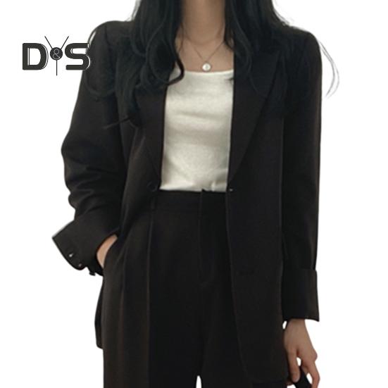 

Женский весенне-осенний костюм, пальто с лацканами, длинными рукавами и карманами с клапанами, однотонный свободный крой, повседневный блейзер, рабочая одежда L чёрный