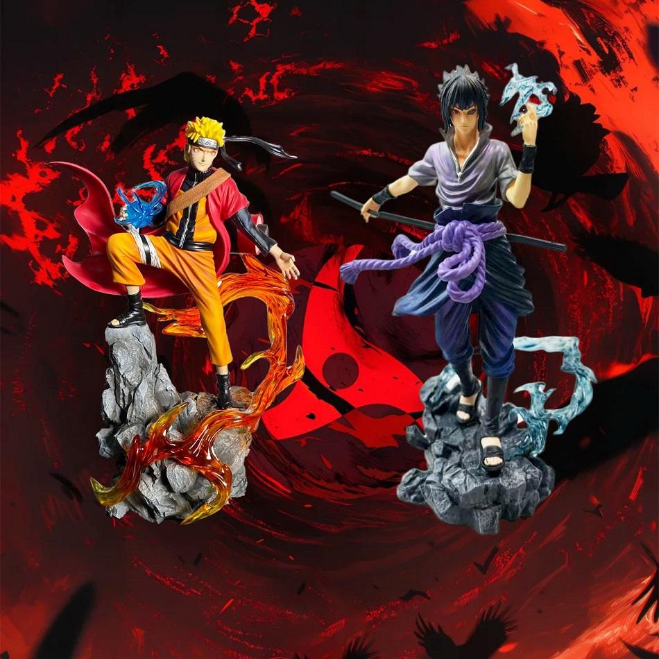 Yiran Toy 1 Boys Naruto Anime Figure Uzumaki Naruto Uchiha Sasuke Combat Form 25Cm Action Figurine Pvc Cartoon Characters Figure Ornaments Toy