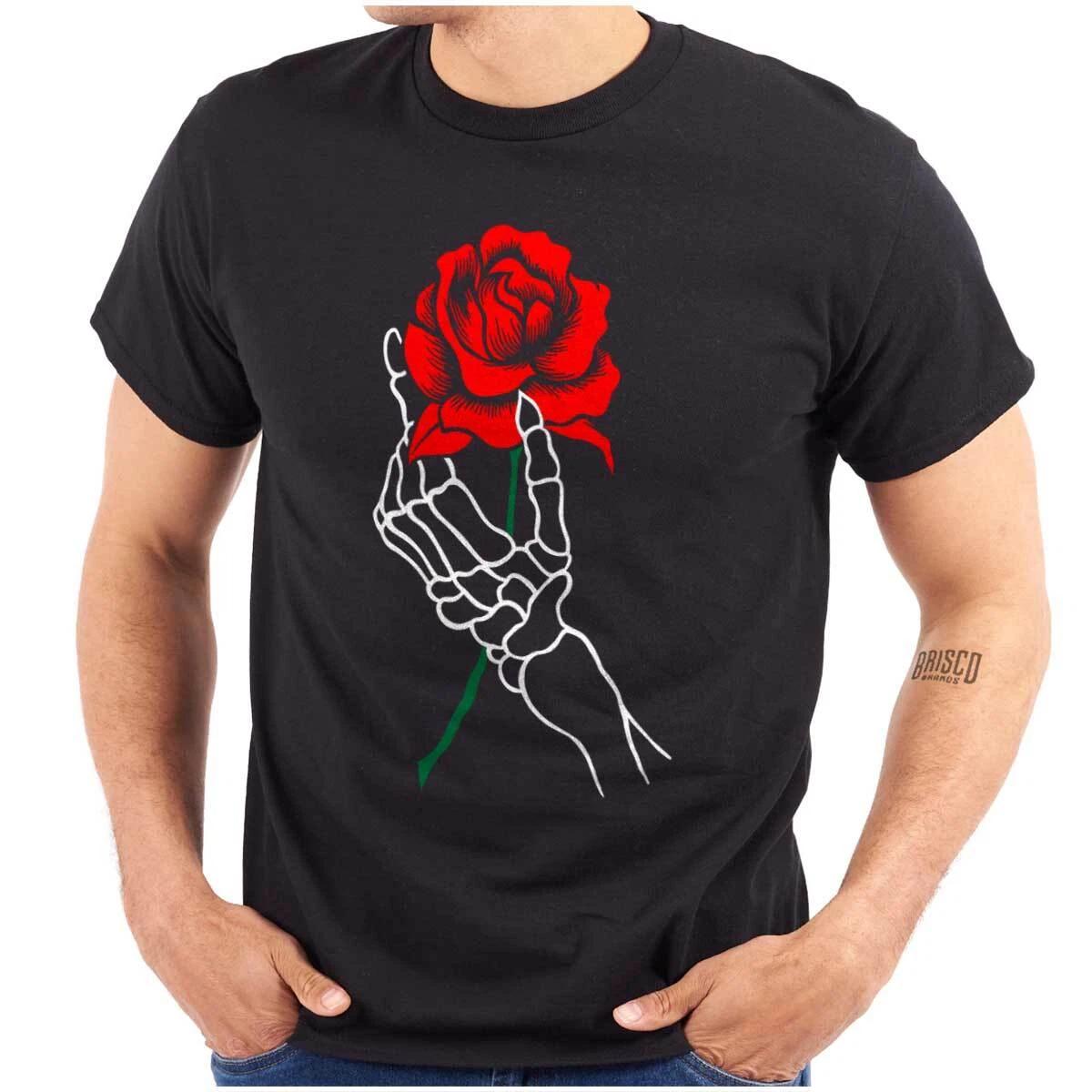 Skeleton Hand Holding Rose Gothic Punk Emo Womens or Mens Crewneck T Shirt Tee S